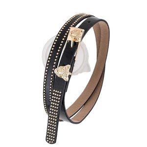 The Queens II Black & Gold Big Cat Adjustable Skinny Statement Belt